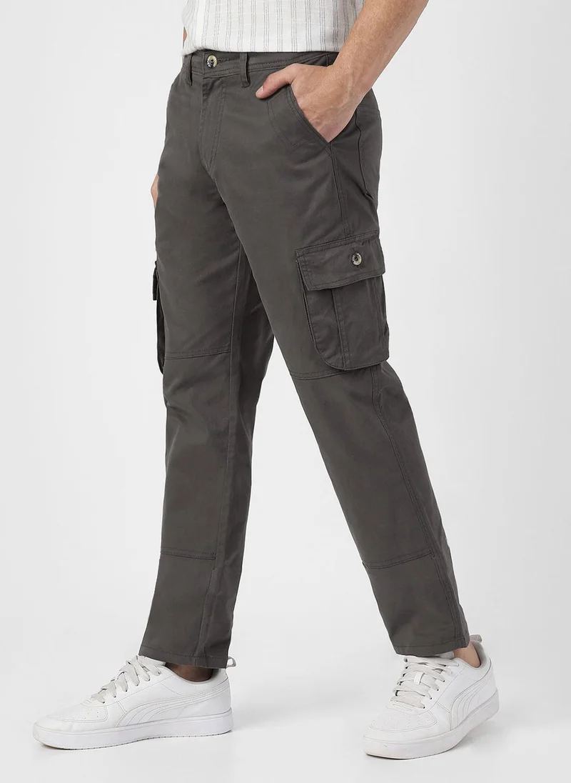 Urbano Fashion  Urbano Fashion Men's Dark Grey Regular Fit Solid Cargo Chino Pant with 6 Pockets for Men | Best Price UAE